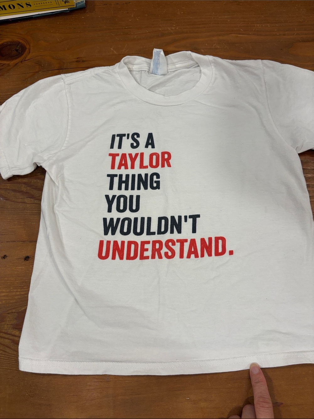 White Kids T-Shirt with Red & Black Text - "It's a Taylor Thing"